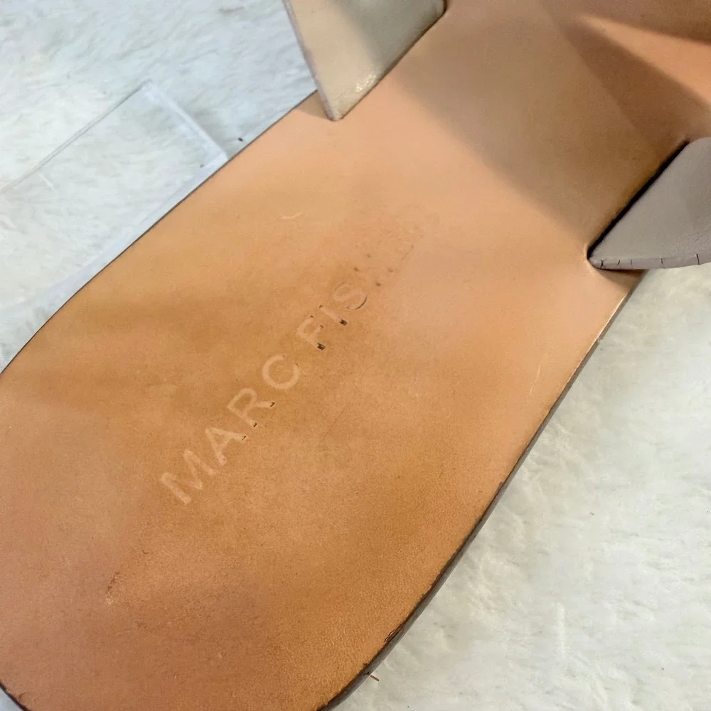 Marc Fisher Bryte2 Slide Sandals Womens 8.5 Nude Studded Flat Crisscross Straps